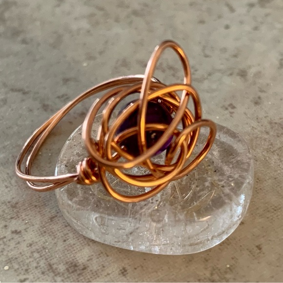 Abstract Handcrafted Amethyst Copper Ring (US Ring Size 8.5) - Picture 1 of 5